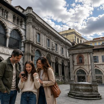 Het Piazza dei Mercanti, op slechts een steenworp afstand van de Duomo, neemt bezoekers mee terug naar het middeleeuwse Milaan, omringd door gotische arcades en historische handelszalen waar de echo’s van gildehandelaren en eeuwenoude gefluister nog steeds klinken.