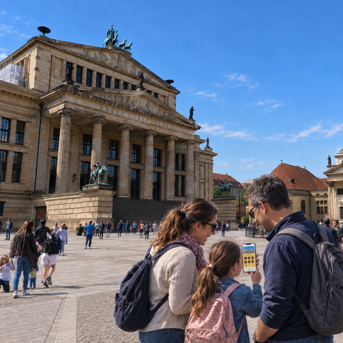 Speurtocht en zelfstandige rondleiding door Berlijn 5 Omringd door de spectaculaire Franse en Duitse kathedralen en het Konzerthaus wordt de majestueuze Gendarmenmarkt alom geprezen als een van de mooiste en meest harmonieuze openbare pleinen van Europa.