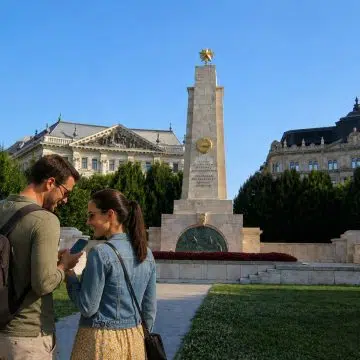 Het historische Vrijheidsplein, omringd door imposante neoklassieke gebouwen en rijk aan politieke monumenten, vormt een vredige groene oase die de dramatische, veelzijdige verhalen vertelt over het twintigste-eeuwse verleden van Boedapest.