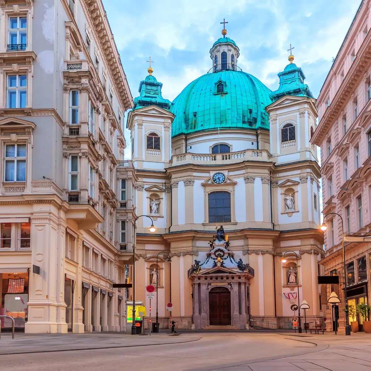 Vienna Scavenger Hunt and Self-Guided Tour 5 St. Peter's Church is one of Vienna's most beautiful Baroque structures, known for its green copper dome and an interior filled with intricate gold leaf and frescoes.