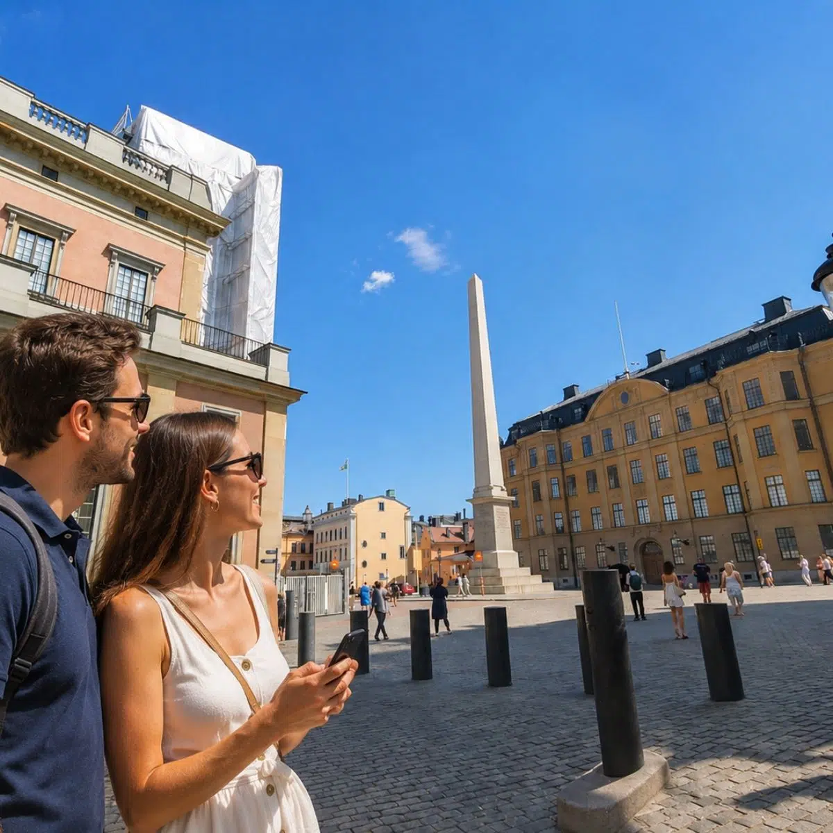 Chasse au trésor et visite libre à Stockholm 3 S'élevant de manière spectaculaire à côté du Palais royal, l'impressionnant Slottsbacksobjelisken est un majestueux monument en granit du XIXe siècle érigé en l'honneur des habitants de Stockholm pour leur soutien pendant la guerre russo-suédoise.