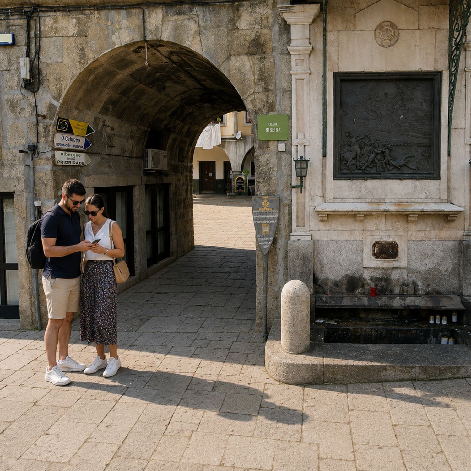 Chasse au trésor et visite libre à Porto 3 Situé sur les quais de la Ribeira, l'Alminhas da Ponte est un sanctuaire historique en bronze dédié à la mémoire des victimes du tragique effondrement de la Ponte das Barcas en 1809.