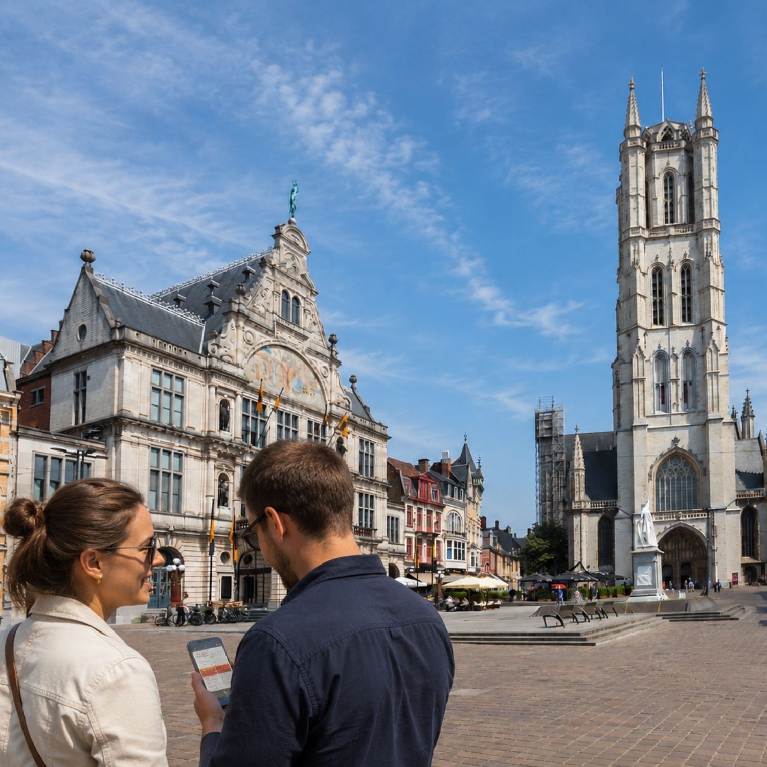 Schnitzeljagd und selbstgeführte Tour durch Gent 2 Die hoch aufragende gotische St.-Bavo-Kathedrale, die die Skyline von Gent prägt, ist weltweit bekannt dafür, dass sie das Meisterwerk der Brüder van Eyck, die 'Anbetung des Lamm Gottes“, beherbergt.