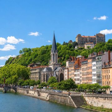 Saint George Church is a majestic Neo-Gothic landmark where a grand spire and its picturesque riverside setting create a monumental silhouette along the banks of the Saône.