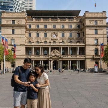 Facing Circular Quay as a grand colonial gateway, Customs House in Sydney showcases honey-colored Victorian sandstone architecture and now functions as a vibrant cultural hub housing a famous miniature scale model of the city beneath its glass floor.