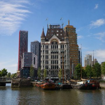 Completed in 1898 in an ornate Art Nouveau style, the Het Witte Huis is celebrated as Europe's first skyscraper and is one of the few historic landmarks in central Rotterdam to survive the 1940 blitz.