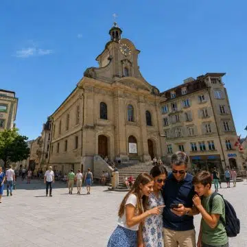 Overlooking a bustling pedestrian square in the city center, this Reformed church blends late-medieval origins with a stately eighteenth-century Baroque facade crowned by an ornate clock tower.
