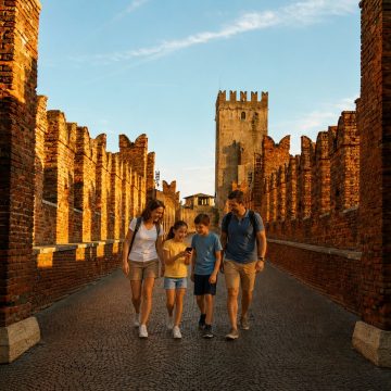 Η γέφυρα Castelvecchio, που εκτείνεται πάνω από τον ποταμό Άντιτζε δίπλα στο μεσαιωνικό φρούριο, είναι μια εντυπωσιακή οχυρωμένη γέφυρα του 14ου αιώνα από κόκκινα τούβλα, γνωστή για τις χαρακτηριστικές οδοντωτές επάλξεις της σε σχήμα ουράς χελιδονιού και την πανοραμική θέα προς τον ποταμό.