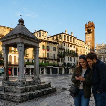 Η Piazza Erbe, που αποτελεί τη ζωντανή καρδιά της Βερόνας και βρίσκεται στη θέση της αρχαίας ρωμαϊκής αγοράς, είναι μια γραφική πλατεία με αγορά, που περιβάλλεται από αναγεννησιακά παλάτια με τοιχογραφίες, τον επιβλητικό πύργο Torre dei Lamberti και το εμβληματικό σιντριβάνι της Madonna Verona.