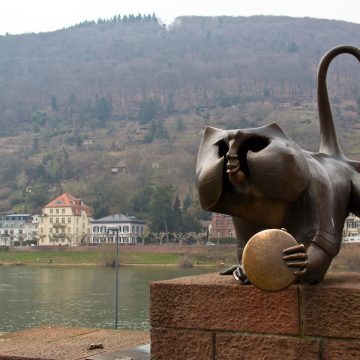 La Brückenaffe è una stravagante scultura in bronzo all'ingresso del Ponte Vecchio, che raffigura una scimmia che regge uno specchio per simboleggiare l'auto-riflessione e l'uguaglianza tra chi è dentro e fuori le mura della città. I visitatori tradizionalmente toccano lo specchio per avere fortuna, le dita della scimmia per assicurarsi un ritorno a Heidelberg o i vicini topi di bronzo per la fertilità.