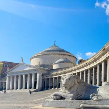 Piazza del Plebiscito is Naples' grandest public square, framed by the neoclassical colonnade of the Basilica of San Francesco di Paola and the Royal Palace.