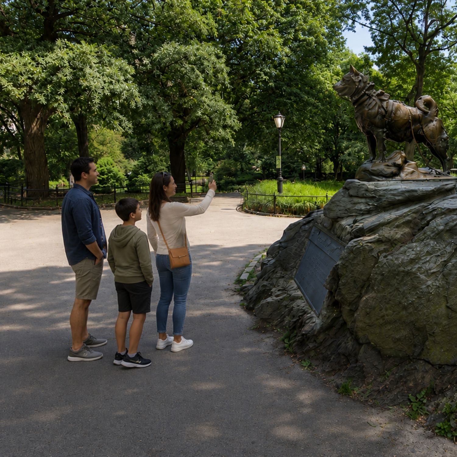 Schnitzeljagd und selbstgeführte Tour durch den New Yorker Central Park 6 Die Balto-Statue in New York ist ein beliebtes Denkmal im Central Park zu Ehren des heldenhaften Schlittenhundes Balto, der zu einem Symbol für Mut und Ausdauer wurde, nachdem er 1925 beim „Nome Serum Run“ dabei half, lebensrettende Medikamente zu liefern.