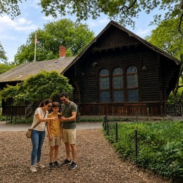 Das Swedish Cottage Marionette Theatre in New York ist ein bezauberndes Holzhäuschen im Stil eines Bilderbuchs im Central Park, das für seine intimen Puppentheateraufführungen und seine verspielte, skandinavisch inspirierte Architektur bekannt ist.