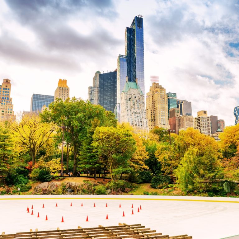 Caccia al tesoro e tour autoguidato a Central Park, New York 4 Il Wollman Rink è un luogo di pattinaggio sul ghiaccio famoso in tutto il mondo che ha offerto una vista mozzafiato dello skyline di Midtown Manhattan a milioni di visitatori sin dalla sua prima apertura nel 1950.