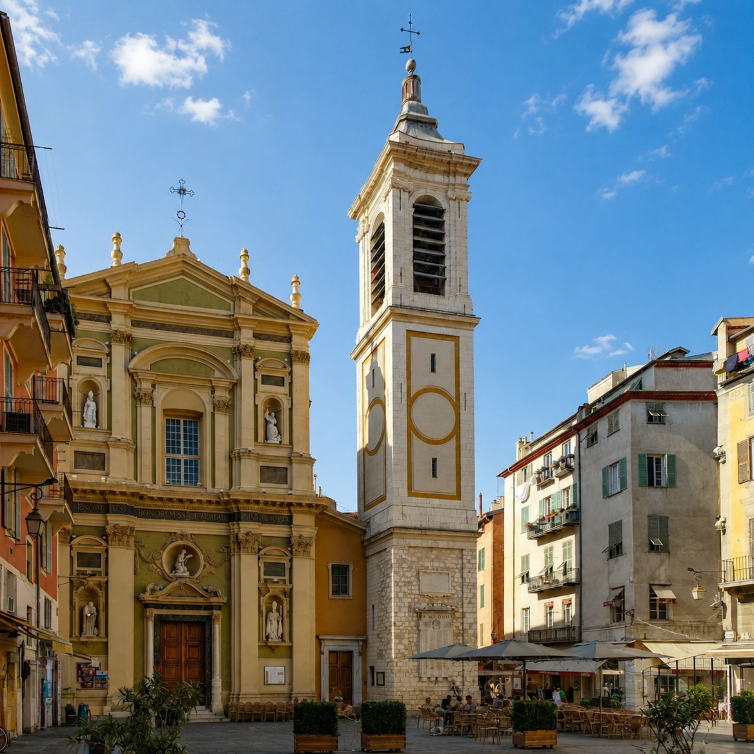 Una bella caccia al tesoro e un tour autoguidato 4 Situata nel cuore della Vecchia Nizza, la Cattedrale di Sainte-Réparate è un gioiello barocco del XVII secolo dedicato alla santa patrona della città, che si distingue per la cupola rivestita di piastrelle colorate e per le cappelle interne riccamente decorate.