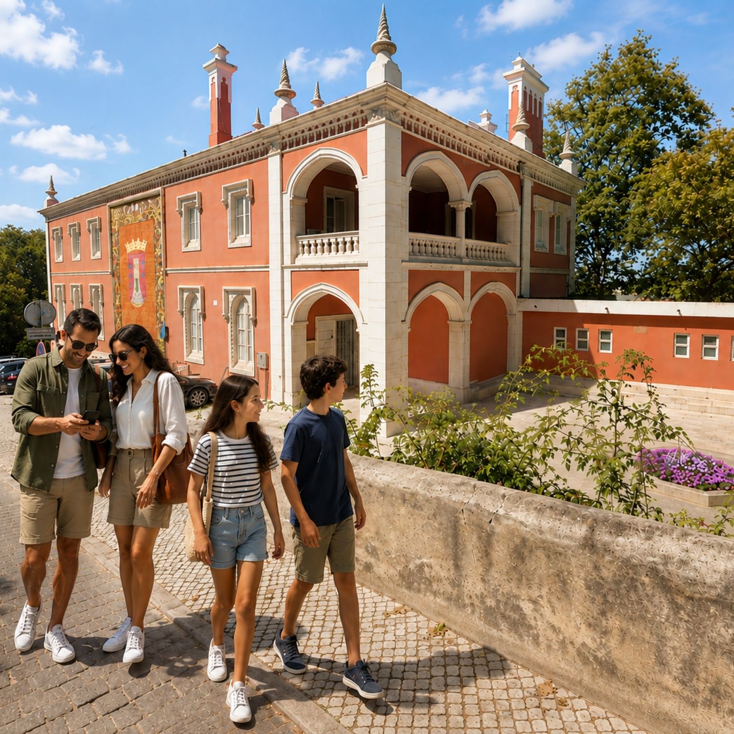 Chasse au trésor et visite libre à Sintra 2 Construit au XIXe siècle dans les styles néo-gothique et romantique, le Palácio Valenças de Sintra est une élégante demeure historique nichée au cœur de jardins luxuriants, qui abrite aujourd'hui le siège de l'assemblée municipale et une bibliothèque municipale.