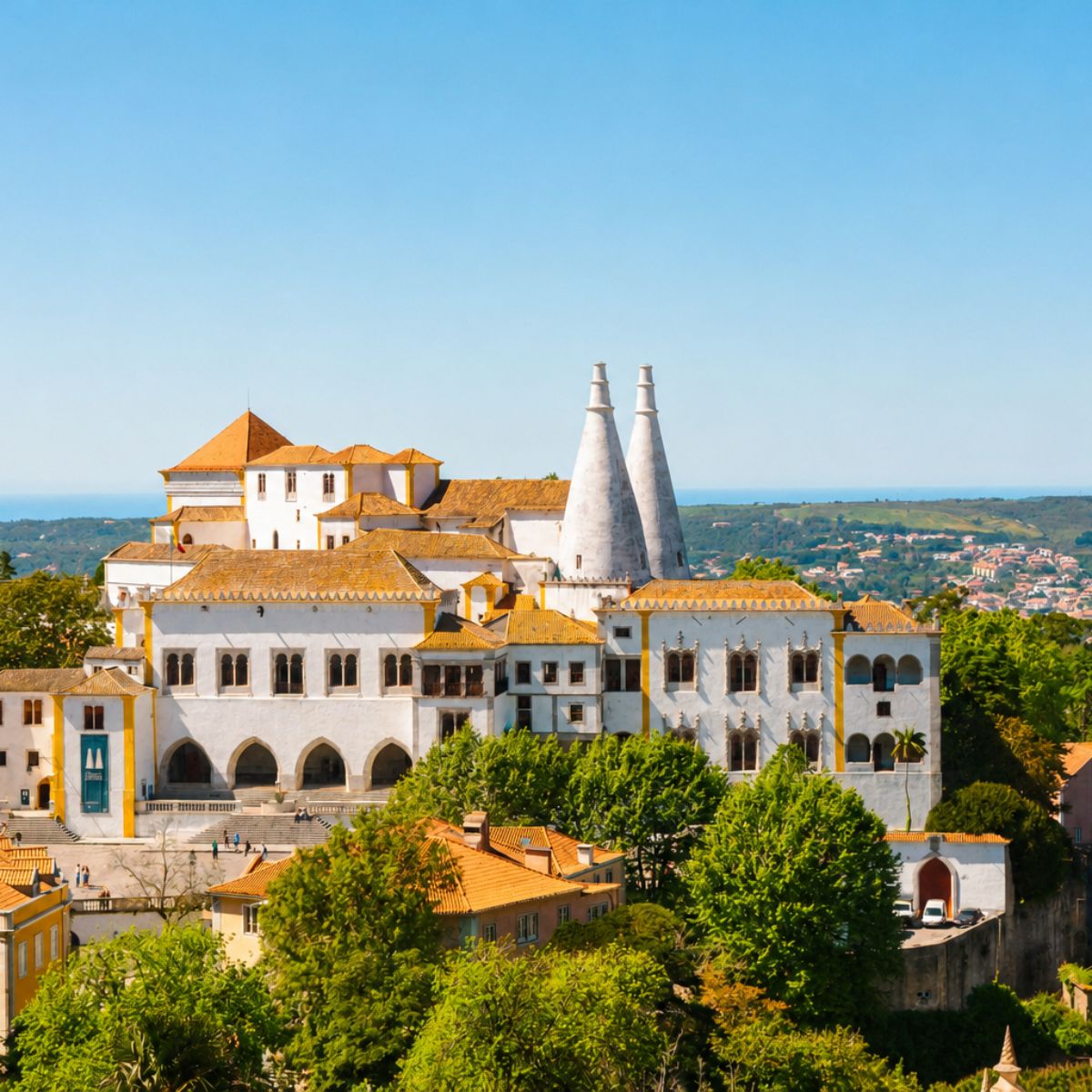 Caccia al tesoro e tour autoguidato a Sintra 3 Dominando il centro della città con i suoi iconici camini conici gemelli, il Palazzo Nazionale di Sintra è una splendida residenza medievale dove si può fare un salto indietro nel tempo per esplorare le grandiose stanze adornate con le più belle collezioni di piastrelle storiche smaltate d'Europa.