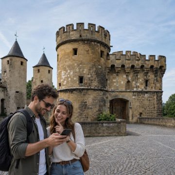 Spanning the Seille River with fortified bridge arches and crenellated defense towers, the medieval Porte des Allemands stands as the largest remaining gate castle of Metz's historic city ramparts.