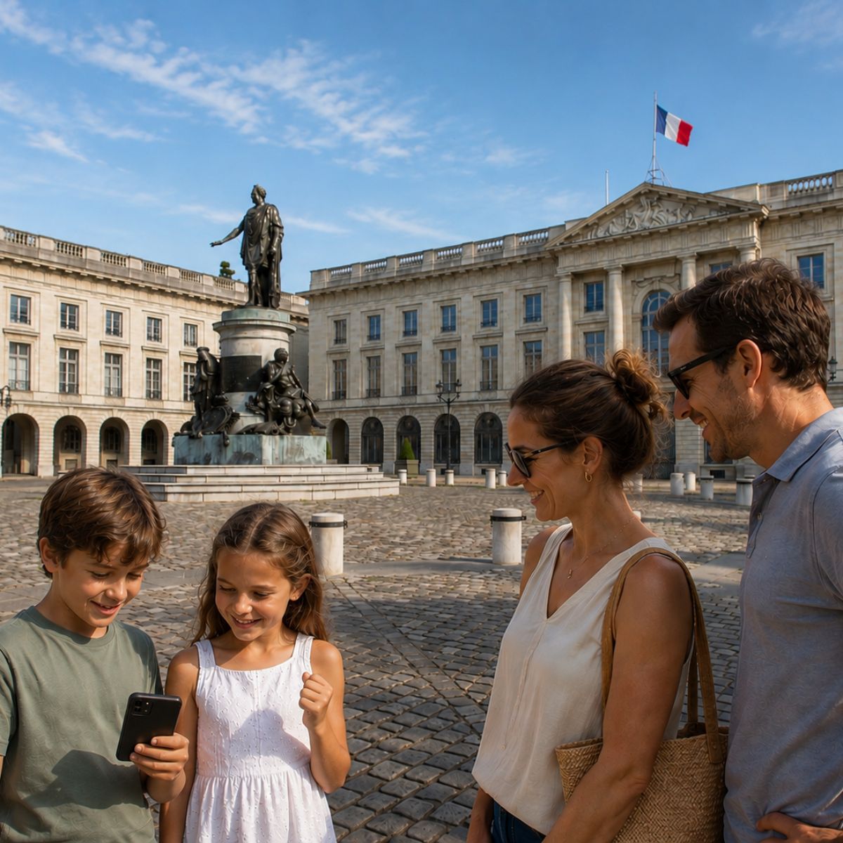 Reims Scavenger Hunt and Self-Guided Tour 3 Surrounded by elegant neoclassical facades and centered around a grand monument dedicated to King Louis XV, this historic square perfectly showcases the royal, grid-patterned architecture of 18th-century Reims.