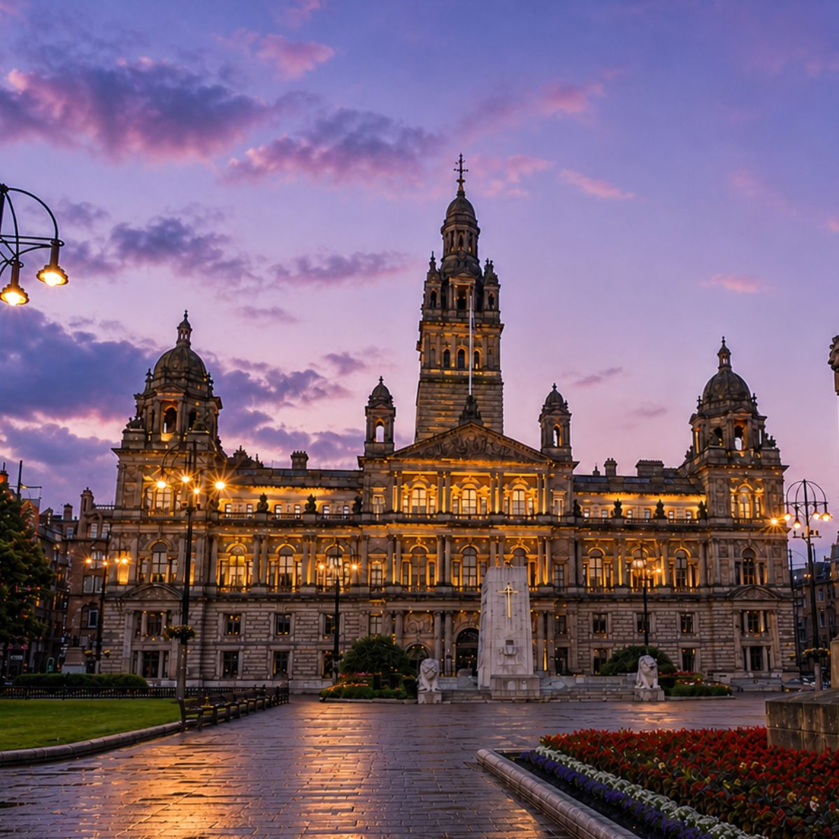 Speurtocht en rondleiding op eigen houtje door Glasgow 5 De Glasgow City Chambers is een groots Victoriaans burgergebouw met uitzicht op George Square. Het staat bekend om zijn weelderige interieur met meer Italiaans marmer dan het Vaticaan en de sierlijke plafondmozaïeken.