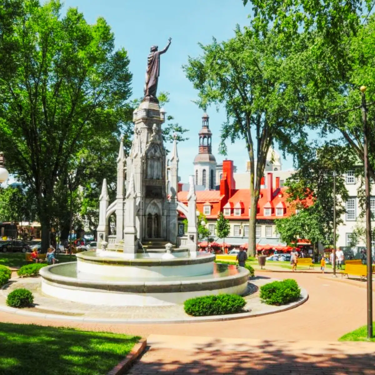 Québec City Scavenger Hunt and Self-Guided Tour 5 Place d'Armes is a historic public square in Old Québec that serves as a central gathering point surrounded by iconic landmarks.