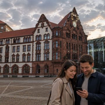 The Altes Stadthaus is an elegant historic landmark in the heart of Dortmund, distinguished by its grand stone façade, ornate architectural details, and impressive tower.