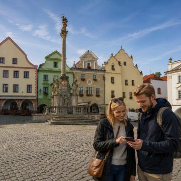 La fontaine et la colonne de la peste, situées sur la place principale de Český Krumlov, constituent un monument baroque richement décoré, érigé au début du XVIIIe siècle en signe de gratitude pour la fin des épidémies de peste dévastatrices.
