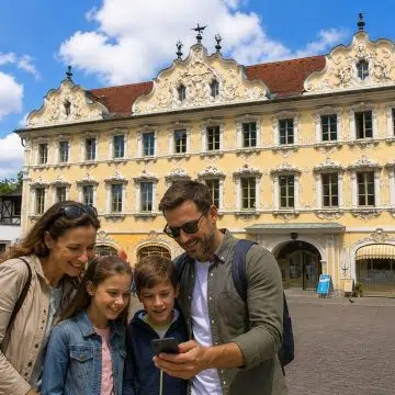 Caratterizzata da una delle facciate in stucco rococò più spettacolari e ricche di dettagli della Germania meridionale, questa dimora storica dal colore giallo vivace si erge come uno splendido gioiello architettonico nella vivace Piazza del Mercato di Würzburg.