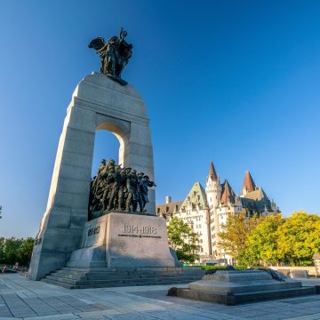 Unveiled in 1939 in Confederation Square, Canada's National War Memorial is a towering granite cenotaph topped with bronze allegorical figures and home to the Tomb of the Unknown Soldier.