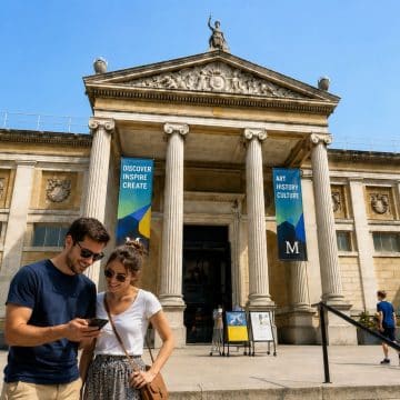 El Museo Ashmolean de Oxford es un prestigioso museo de arte y arqueología, donde se exponen extraordinarias colecciones que abarcan desde civilizaciones antiguas hasta el arte europeo posterior, todo ello en un elegante edificio neoclásico.
