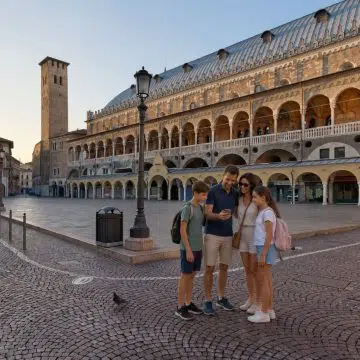 Framed by the monumental medieval arcades of Palazzo della Ragione and the Torre degli Anziani, Piazza della Frutta has served for centuries as one of Padua's bustling historic market squares, lively with open-air produce stalls and traditional café terraces.