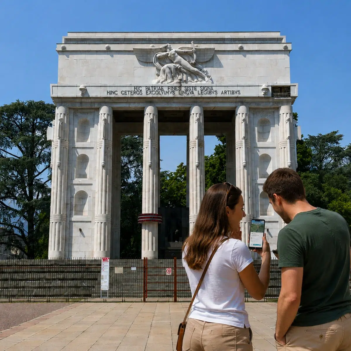 Bolzano Scavenger Hunt and Self-Guided Tour 5 Standing as an imposing marble arch with a complex history, the grand Victory Monument invites you to reflect on Bolzano's past while uncovering the intriguing stories housed within its subterranean exhibition.