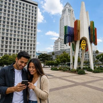 Designed by artist Joseph Young and unveiled in 1975 at Fletcher Bowron Square, the Triforium is a six-story, three-pronged kinetic public sculpture originally conceived as a "polyphonoptic" tower intended to synchronize vibrant glass prism lights with musical compositions from a carillon.