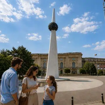Piața Revoluției in Bucharest is a landmark square surrounded by impressive architecture and powerful monuments, best known as a focal point of the 1989 Romanian Revolution that brought an end to communist rule.