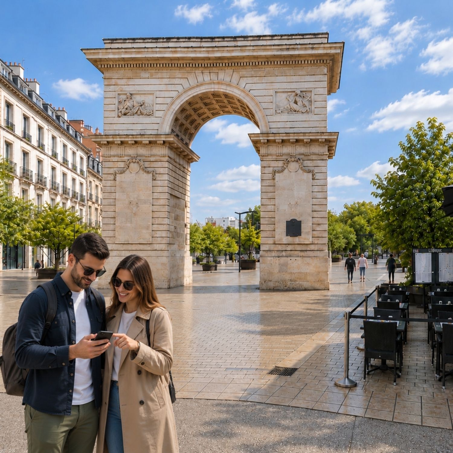 Búsqueda del tesoro y visita autoguiada por Dijon 2 Standing prominently in Place Darcy at the entrance to Rue de la Liberté, Porte Guillaume (William Gate) is an elegant 18th-century neoclassical triumphal arch built on the site of Dijon's medieval ramparts and named after the Benedictine reformer Guillaume de Volpiano.