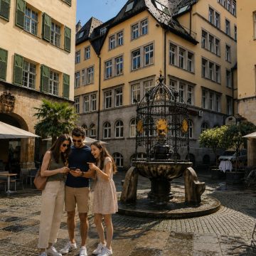 The Hans im Glück Brunnen in Stuttgart is a charming fountain inspired by the Brothers Grimm fairy tale “Hans in Luck,” featuring a playful central figure surrounded by intricate sculptural details.