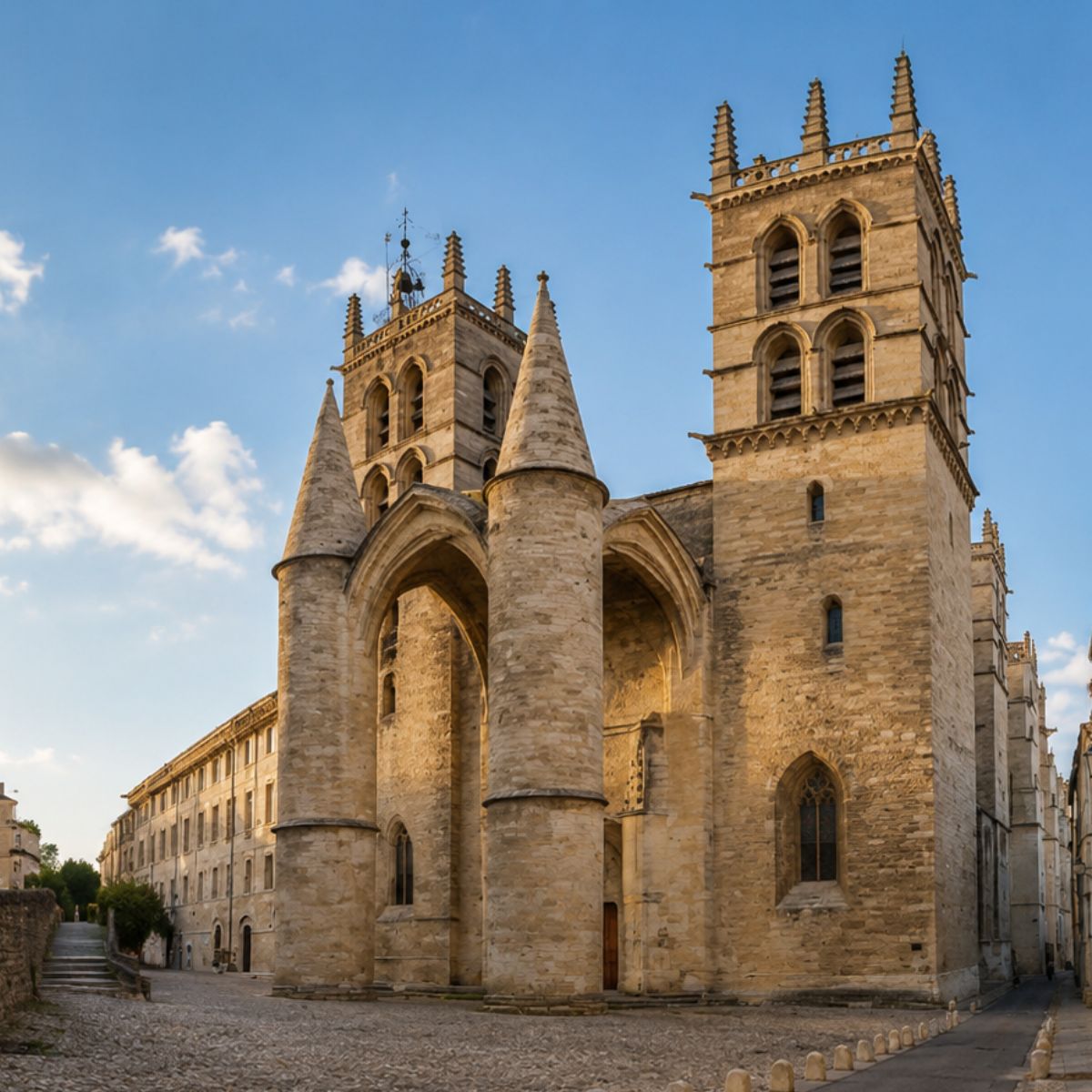 Zabawa w poszukiwanie skarbów i samodzielna wycieczka po Montpellier 6 Katedra w Montpellier to majestatyczny gotycki punkt orientacyjny, w którym wspaniała XIV-wieczna fasada przypominająca fortecę i dwa masywne cylindryczne filary tworzą monumentalne sanktuarium w samym sercu starego miasta.