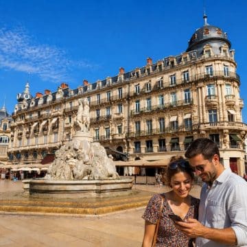 Nicknamed "l'Œuf" for its vast oval shape, the bustling pedestrian square Place de la Comédie serves as Montpellier’s vibrant social center, anchored by its nineteenth-century Opera House and the iconic Fountain of the Three Graces.
