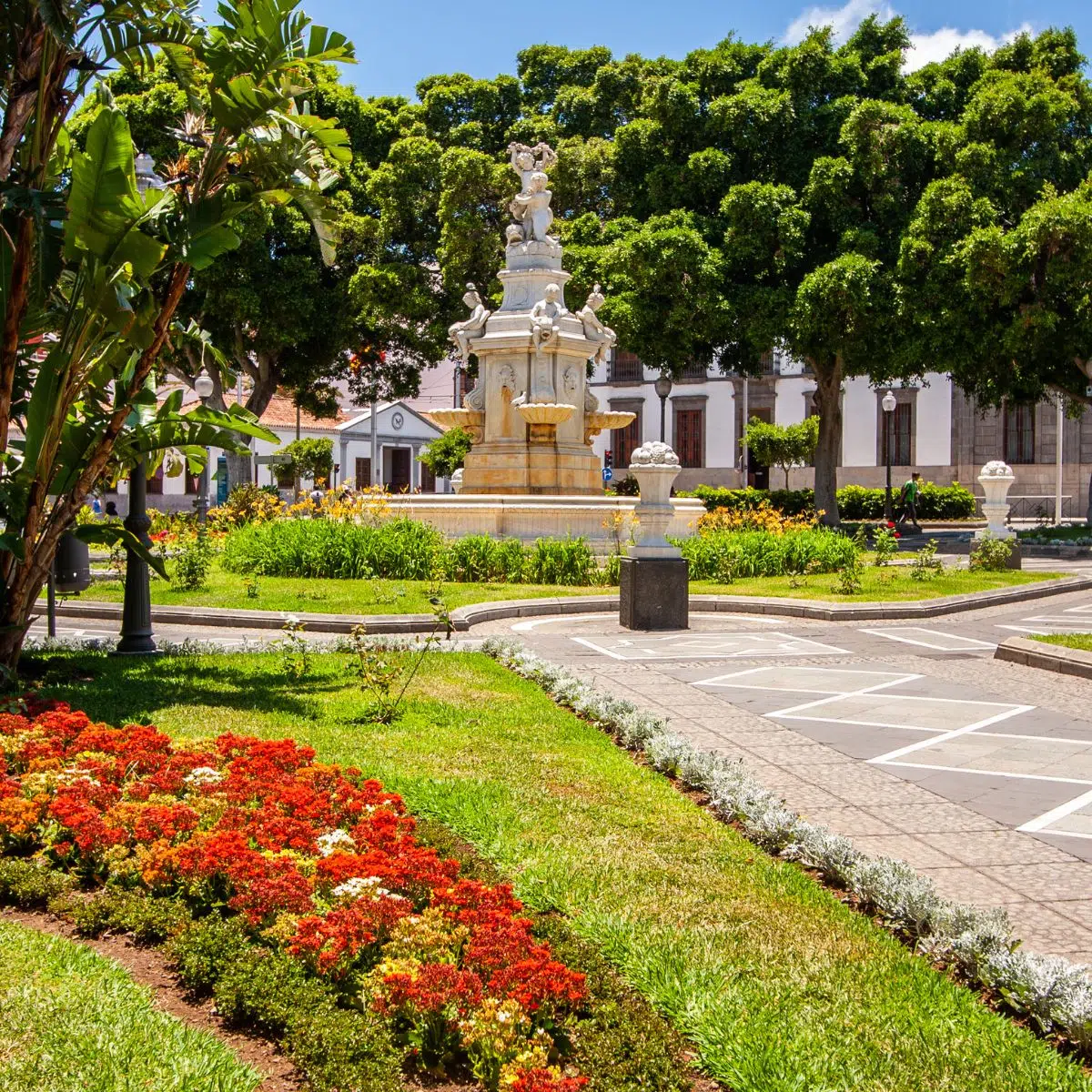 Caça ao tesouro e visita autoguiada em Tenerife 3 A Plaza Weyler é uma praça elegante, conhecida pela sua icónica fonte de mármore, arquitetura histórica e atmosfera animada, à entrada da cidade velha de Santa Cruz de Tenerife.