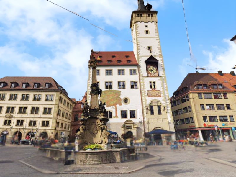 Fontanna Czterech Rur: Szepczące Rury z Würzburga 1 Fontanna z czterema rurami w Wurzburgu